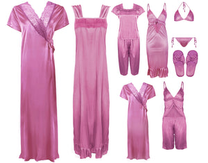 Rose Pink / One Size: Regular (8-14) Bridal 11 Piece Nightwear Set The Orange Tags