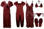 Charger l&#39;image dans la galerie, Deep Red 1 / One Size Ladies Satin Nightwear Set / Pyjama Set The Orange Tags
