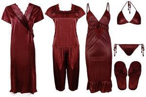 Deep Red 1 / One Size Ladies Satin Nightwear Set / Pyjama Set The Orange Tags