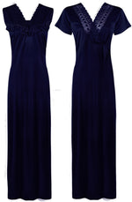 Load image into Gallery viewer, Navy / One Size Women Satin Long Nighty and Housecoat The Orange Tags
