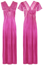 Load image into Gallery viewer, Rose / One Size Women Satin Long Nighty and Housecoat The Orange Tags
