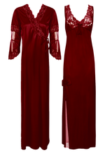 Afbeelding in Gallery-weergave laden, Deep Red / 8-14 Designer Satin Nighty with Long Sleeve Robe The Orange Tags

