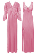 Charger l&#39;image dans la galerie, Pink / 8-14 Designer Satin Nighty with Long Sleeve Robe The Orange Tags
