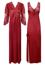 Afbeelding in Gallery-weergave laden, Red / 8-14 Designer Satin Nighty with Long Sleeve Robe The Orange Tags
