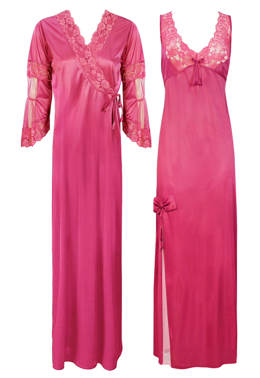 Rose Pink / 8-14 Designer Satin Nighty with Long Sleeve Robe The Orange Tags
