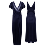 Charger l&#39;image dans la galerie, Navy / One Size 2 Pcs Satin Strappy Nighty With Dressing Gown The Orange Tags
