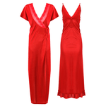 Afbeelding in Gallery-weergave laden, Red / One Size 2 Pcs Satin Strappy Nighty With Dressing Gown The Orange Tags
