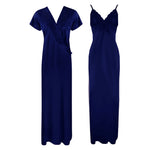 Load image into Gallery viewer, Navy / One Size Satin Strappy Solid Colour Nighty With Robe The Orange Tags

