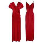 Load image into Gallery viewer, Red / One Size Satin Strappy Solid Colour Nighty With Robe The Orange Tags
