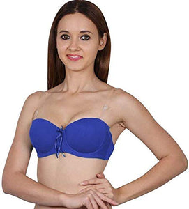 Royal Blue / 34 B Push Up Padded Bra Strapless Multiway Transparent Clear Back Straps Bras The Orange Tags