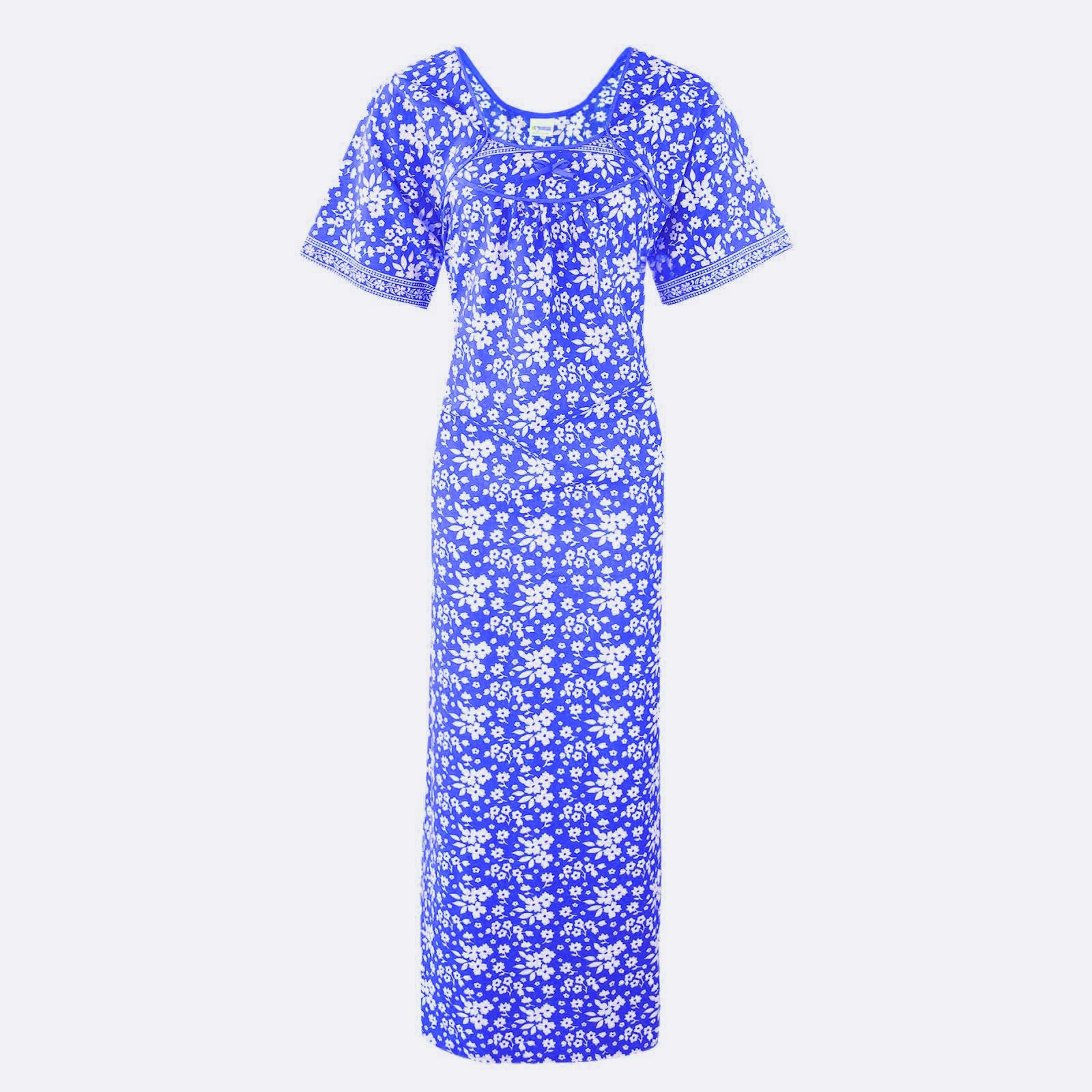 Blue / XXL 100% Cotton Floral Long Nightdress Plus Size The Orange Tags