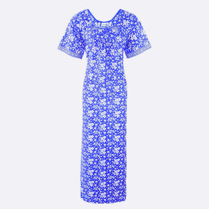 Blue / XXL 100% Cotton Floral Long Nightdress Plus Size The Orange Tags