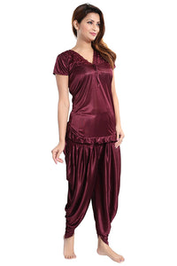 Dark Wine / One Size Aleena Satin Loungewear PJ Pyjama Set The Orange Tags