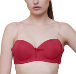 Afbeelding in Gallery-weergave laden, Deep Red / 34 B Push Up Padded Bra Strapless Multiway Transparent Clear Back Straps Bras The Orange Tags
