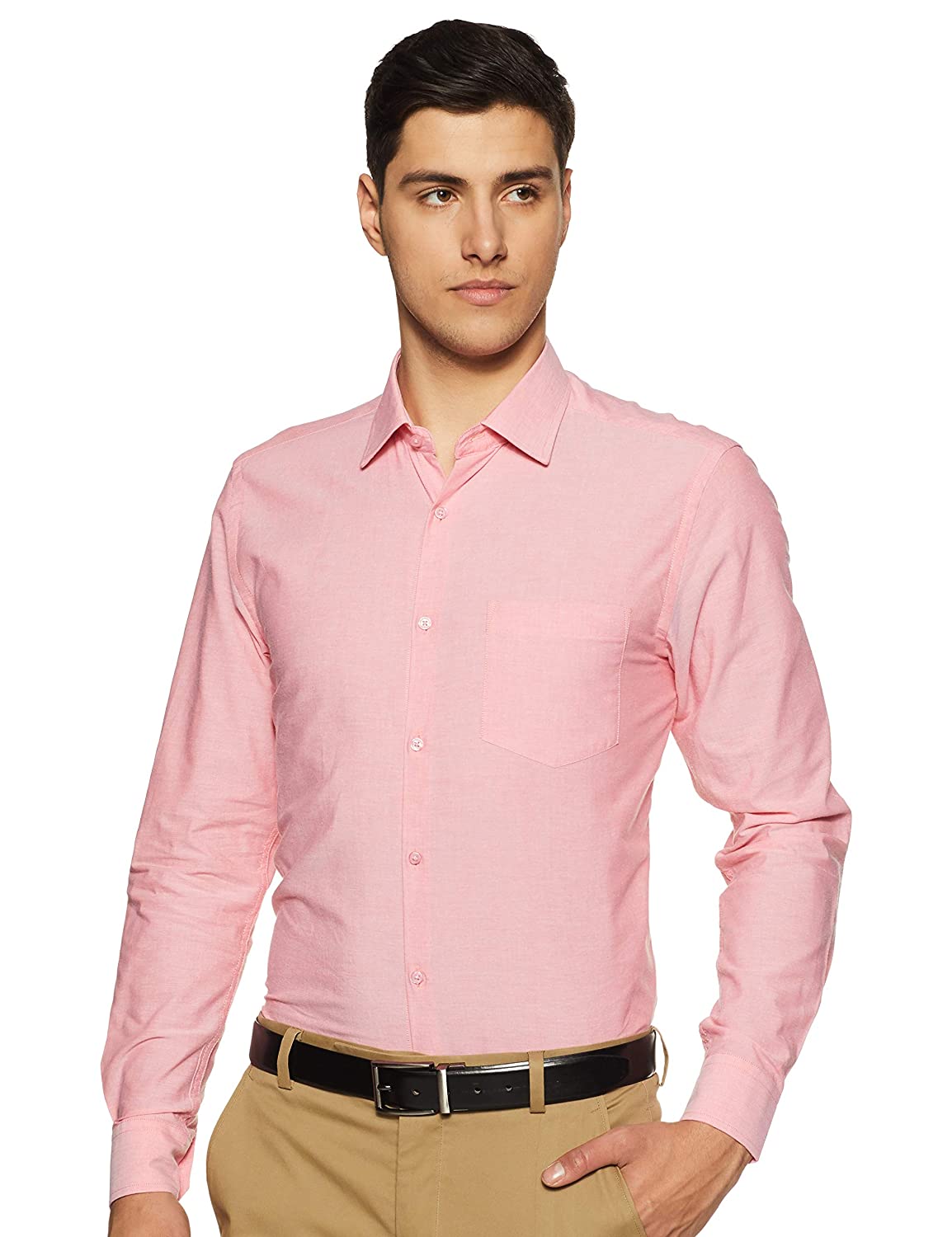 Pink / S Men's Regular Fit Formal Long Sleeve Casual Business Party Dress Shirts with Chest Pocket The Orange Tags