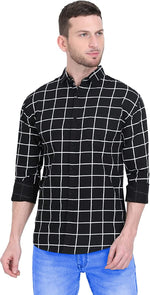 Charger l&#39;image dans la galerie, Black / S Men&#39;s Pure Soft Cotton Full Sleeve Slim Fit Check Shirt | Casual Office Partywear Workwear The Orange Tags
