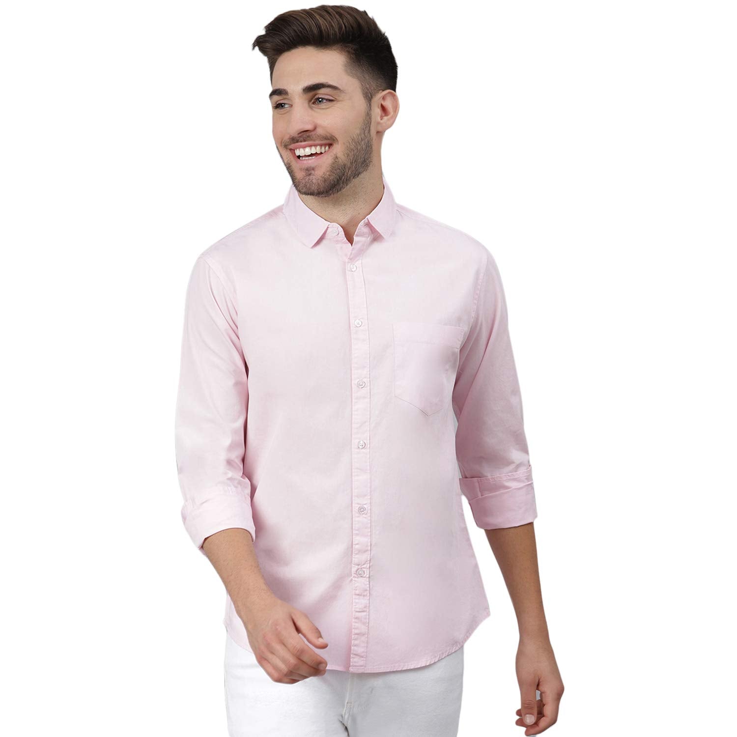 Pink / S Men's Long Sleeve Dress Shirt Solid Slim Fit Casual Business Button Up Formal Shirts with Pocket The Orange Tags