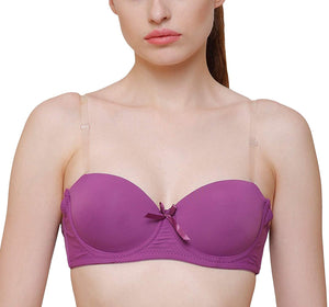 Purple / 36 B Push Up Padded Bra Strapless Multiway Transparent Clear Back Straps Bras The Orange Tags