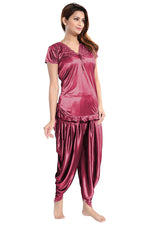 Afbeelding in Gallery-weergave laden, Wine / One Size Aleena Satin Loungewear PJ Pyjama Set The Orange Tags
