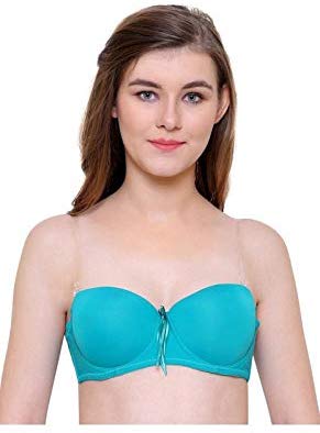 Teal / 34 B Push Up Padded Bra Strapless Multiway Transparent Clear Back Straps Bras The Orange Tags