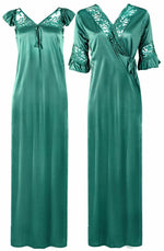 Load image into Gallery viewer, Teal / XXL Women Satin Long Nightdress Lace Detailed The Orange Tags
